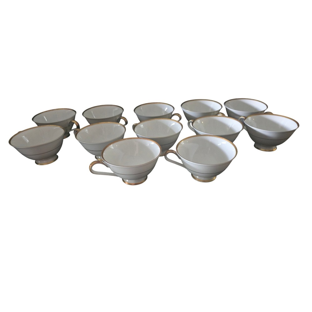 Set of 12 Heinrich Selb White Gold Trimmed Footed Teacups Elegant Coffee Cups‎